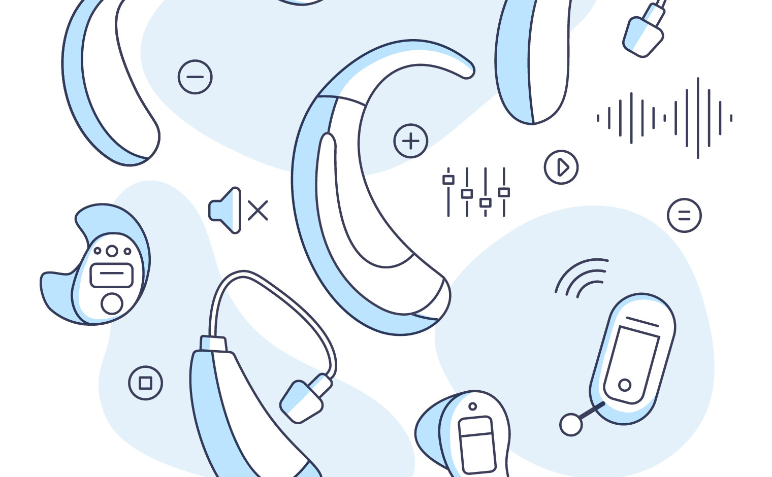 an illustration of various hearing aid types